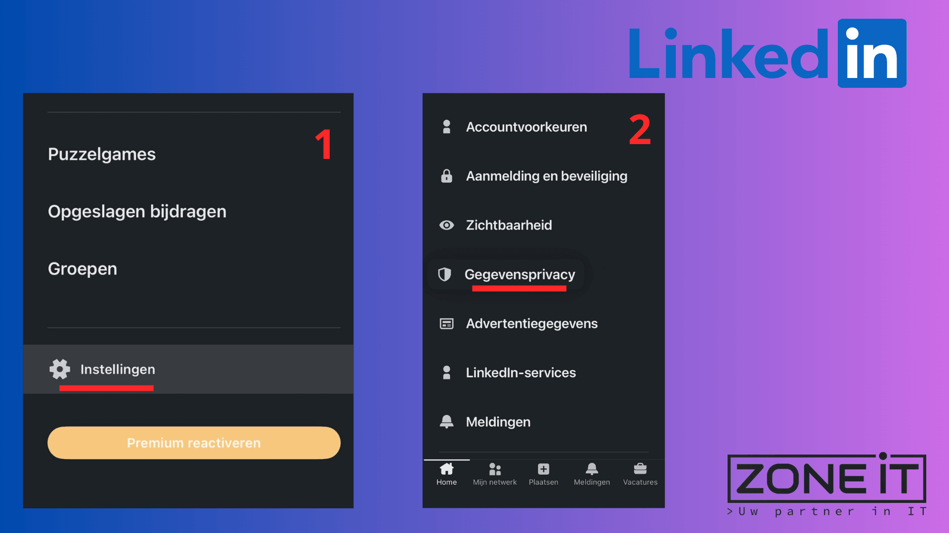 Zo pas je via Instellingen en Gegevensprivacy je voorkeuren aan om te voorkomen dat LinkedIn je gegevens gebruikt voor AI-training.